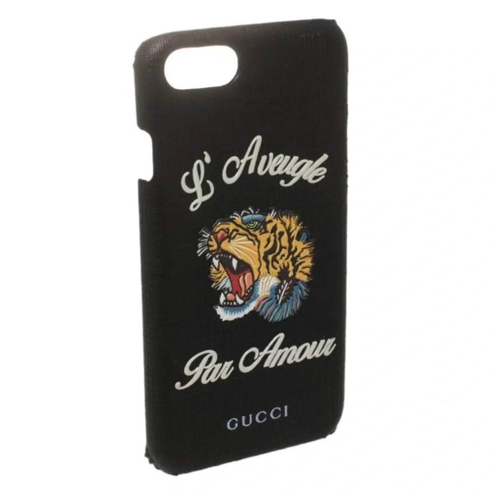 (CFL) Gucci Black Coated Canvas L'Aveugle Par‎ Amour iPhone 7 Case, New in Box